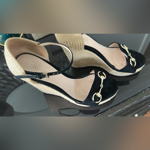 Gucci Black and Gold Wedge Sandals - Picture 1 of 2